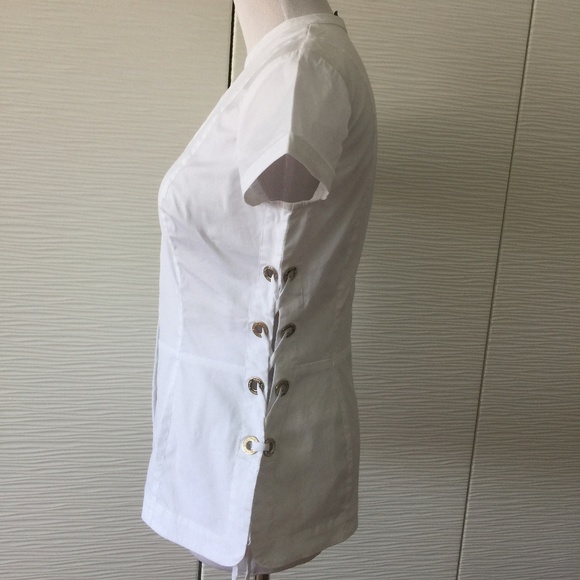 Bebe White Short Sleeve Blouse with Tie-up Detail - Picture 2 of 8